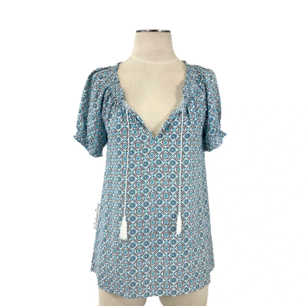 Joie- Light Blue Medallion Print Silk Masha Blouse